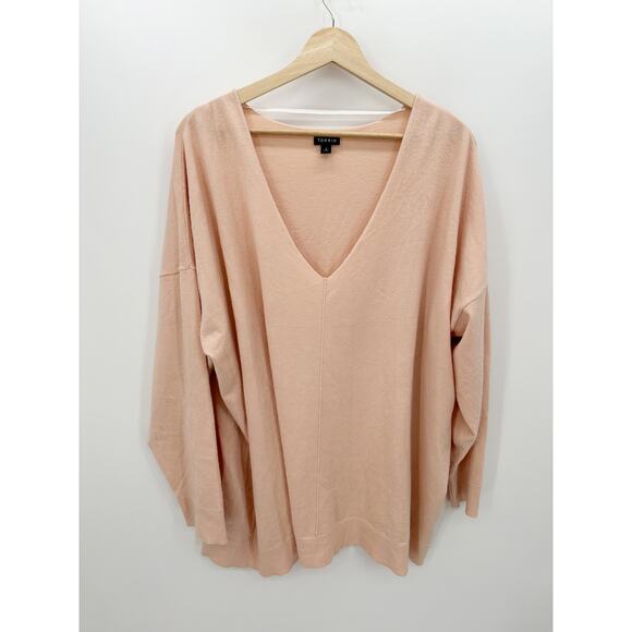 Torrid Peach Pink‎ Pullover Drop Shoulder Sweater V Neck Rayon Blend Women 2X - Picture 1 of 11